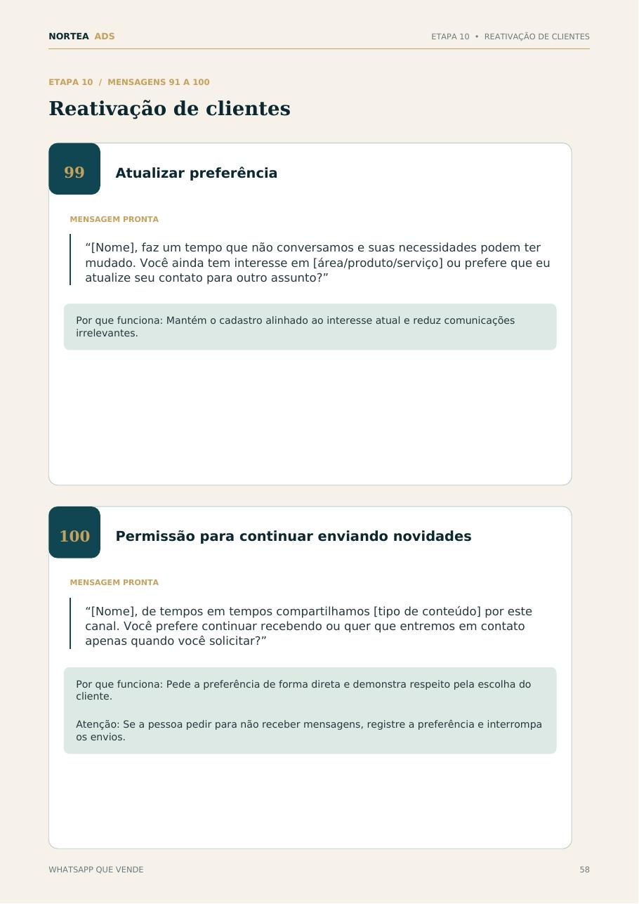 Página interna com mensagens para reativação de clientes